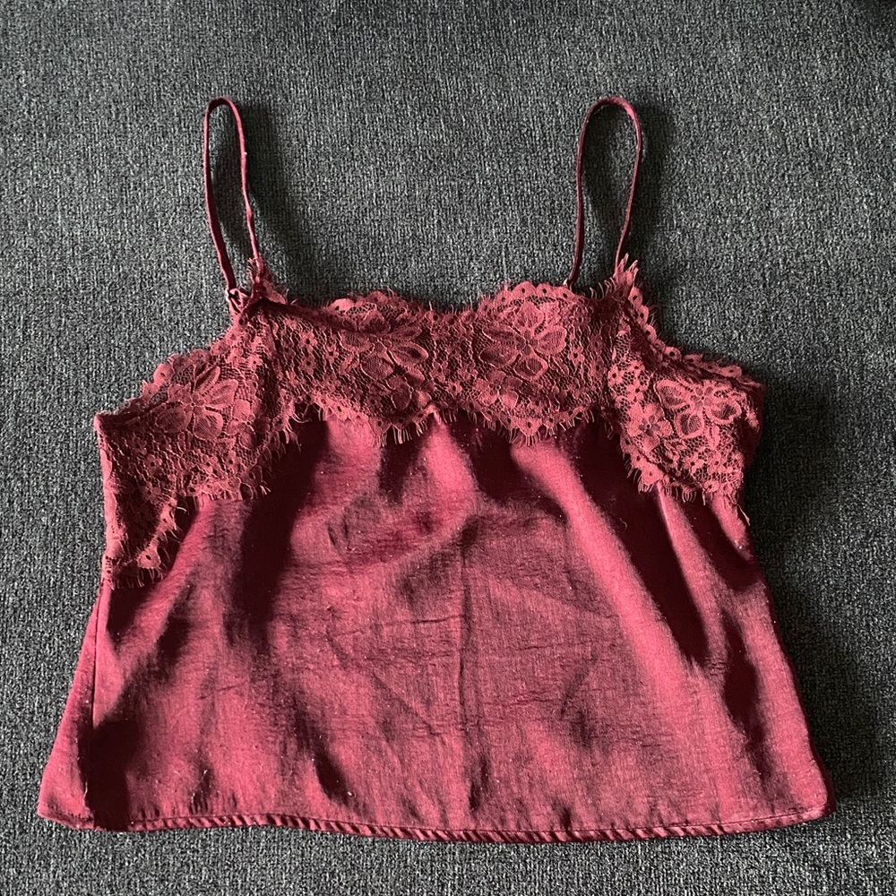Maroon Lace Trim Camisole Top - Size S US